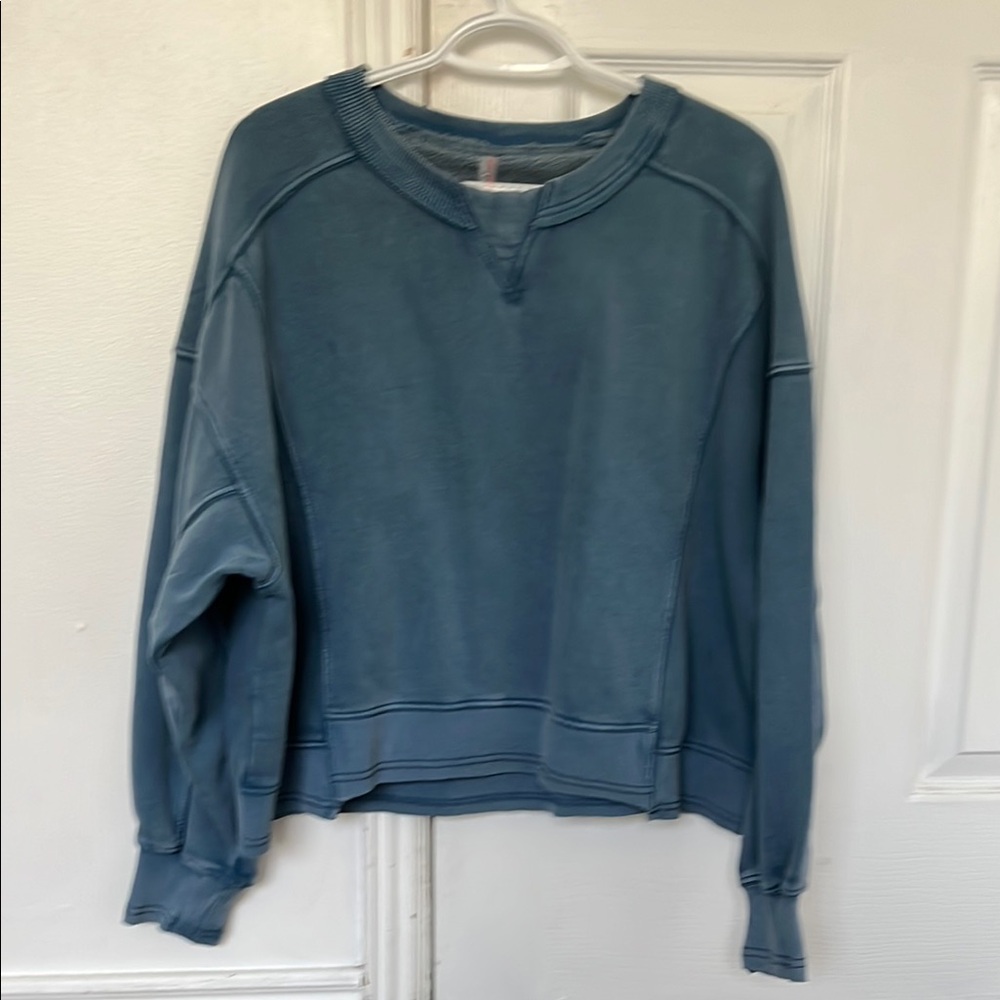 FP Movement by Free People Blue Crewneck Sweater with Raglan Sleeves